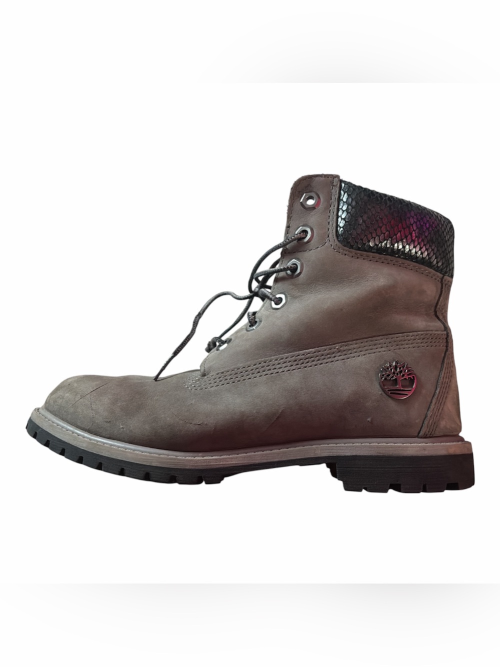 Timberland Men's Grey Nubuck Lace-Up Boot with Black Snakeskin Accent